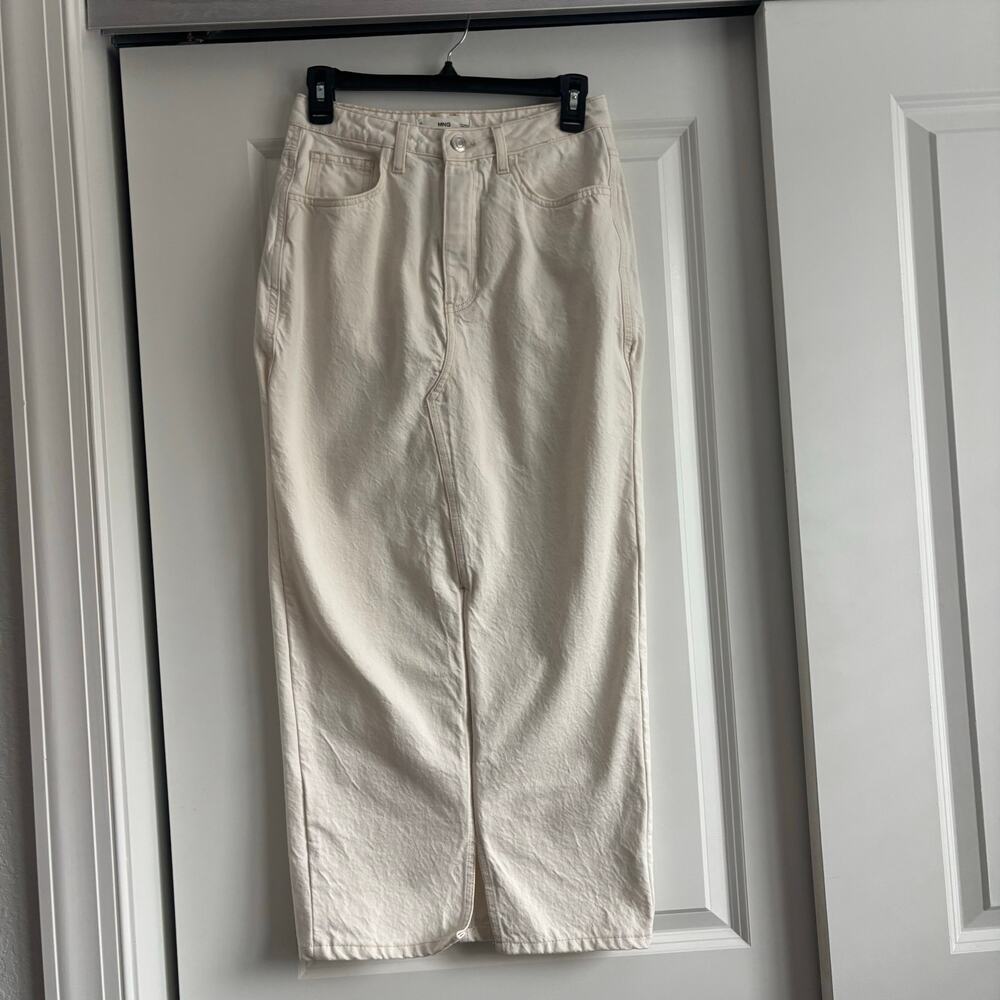 MNG Mango White Denim Straight Pencil Skirt XS S Form Fitting Western Essential